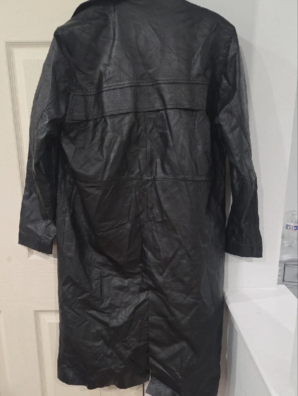 Long Black Leather Trench Coat